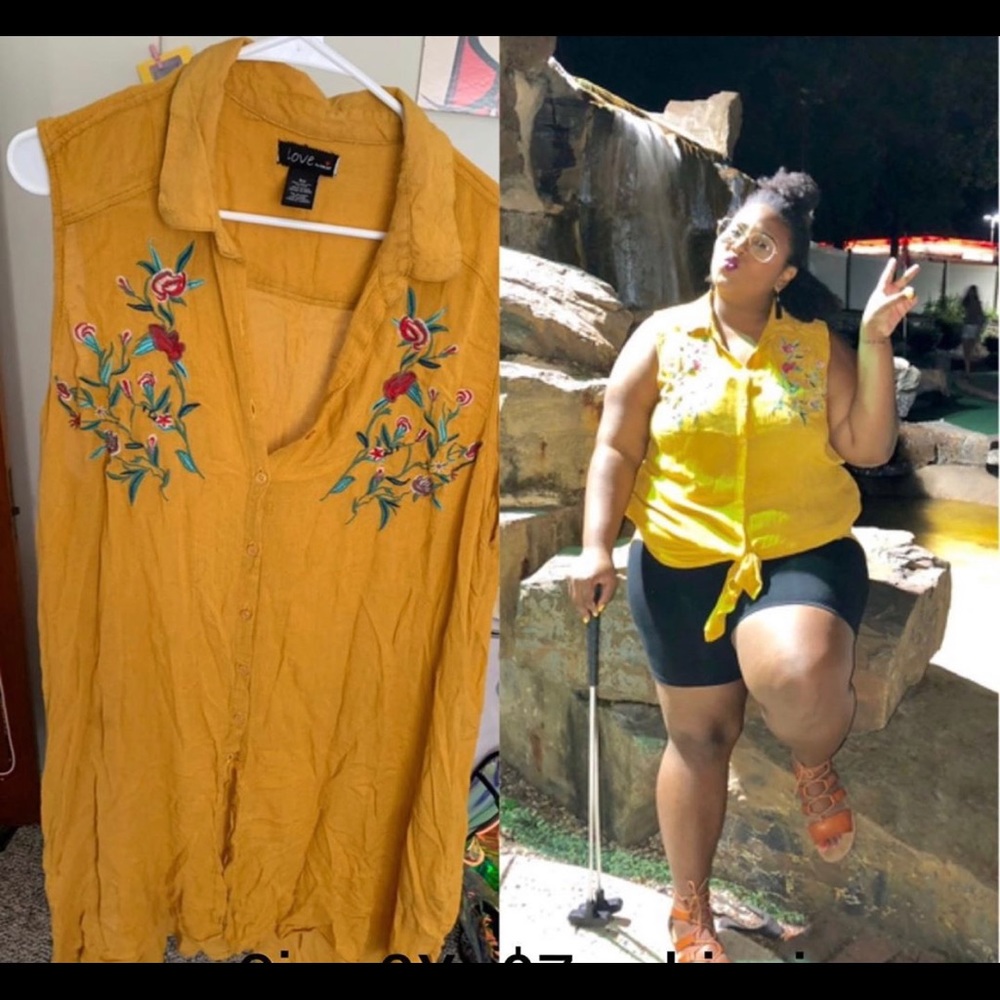 Mustard floral printed sleeveless dress/shirt